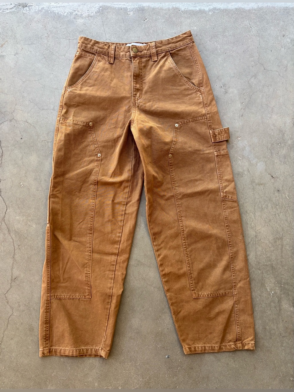Bershka Brown Canvas Double Knee Carpenter Pants Size 4